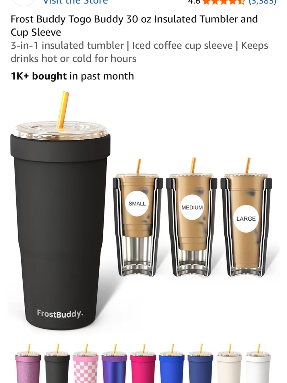 FrostBuddy Togo Buddy 30 oz White Insulated Travel Cup with Leak-Resistant Lid - Picture 2 of 3